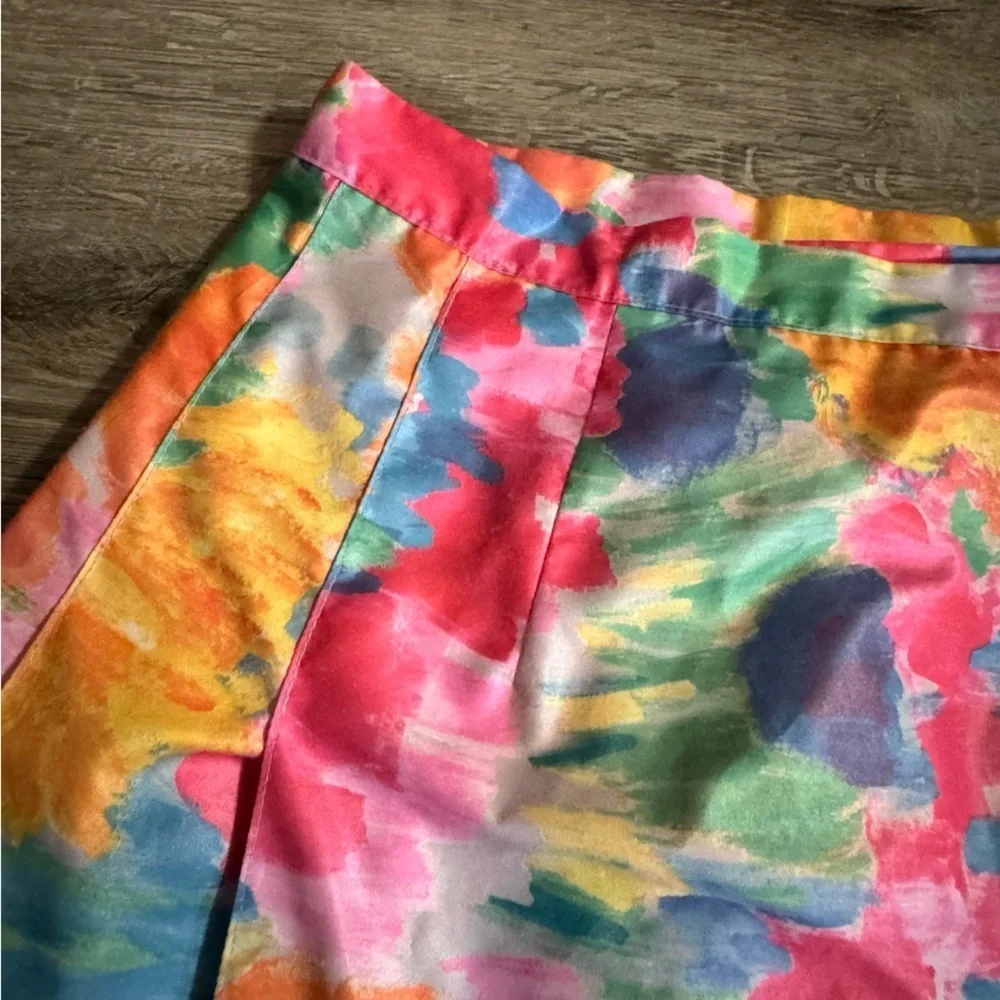 Vintage Cycle Boston Colorful Floral Print Pleated Mini Skirt